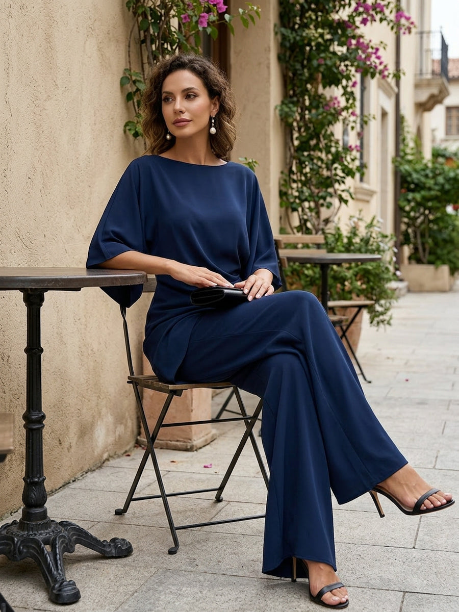 Matilde | Completo con Blusa a Vita Drappeggiata e Pantaloni a Gamba Larga