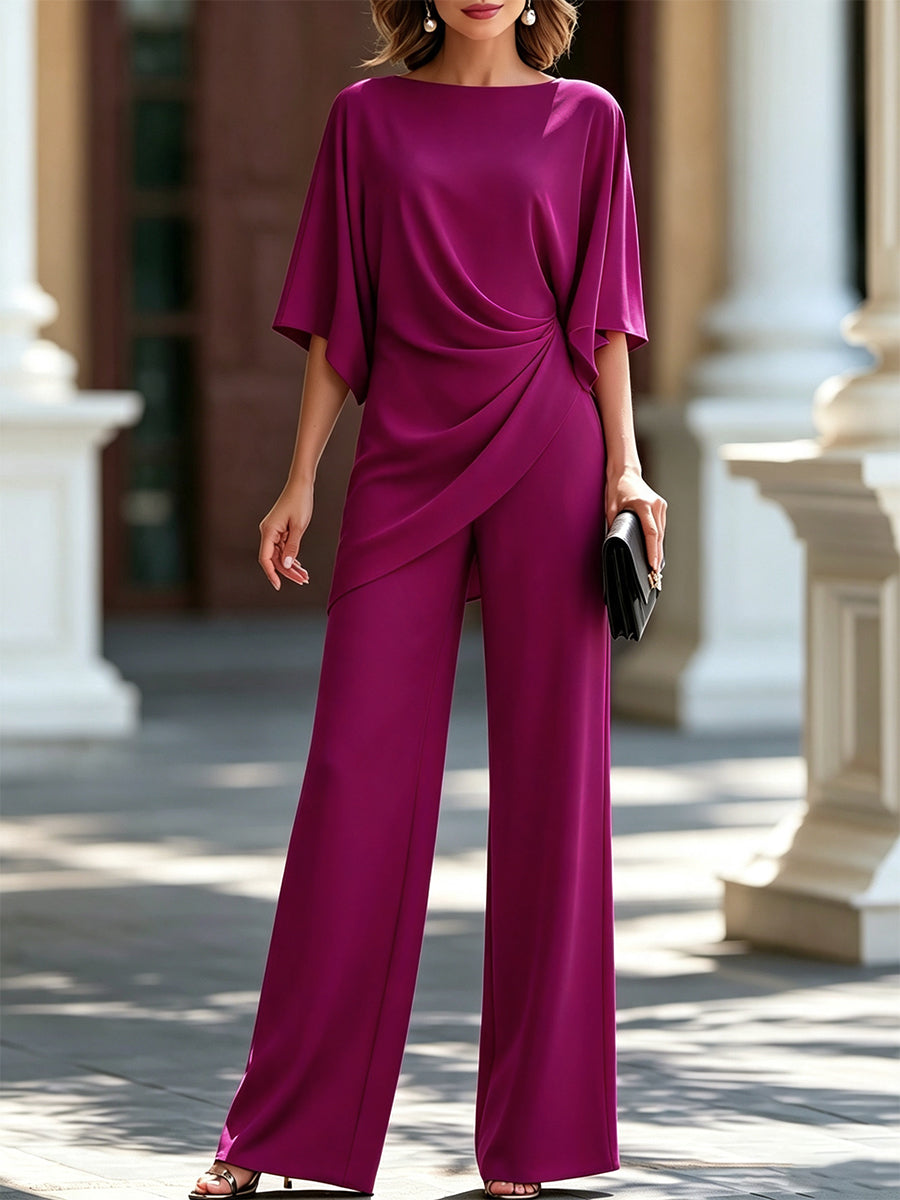 Matilde | Completo con Blusa a Vita Drappeggiata e Pantaloni a Gamba Larga