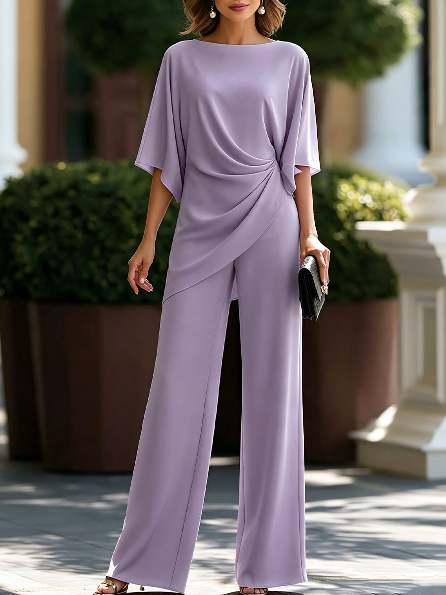 Matilde | Completo con Blusa a Vita Drappeggiata e Pantaloni a Gamba Larga
