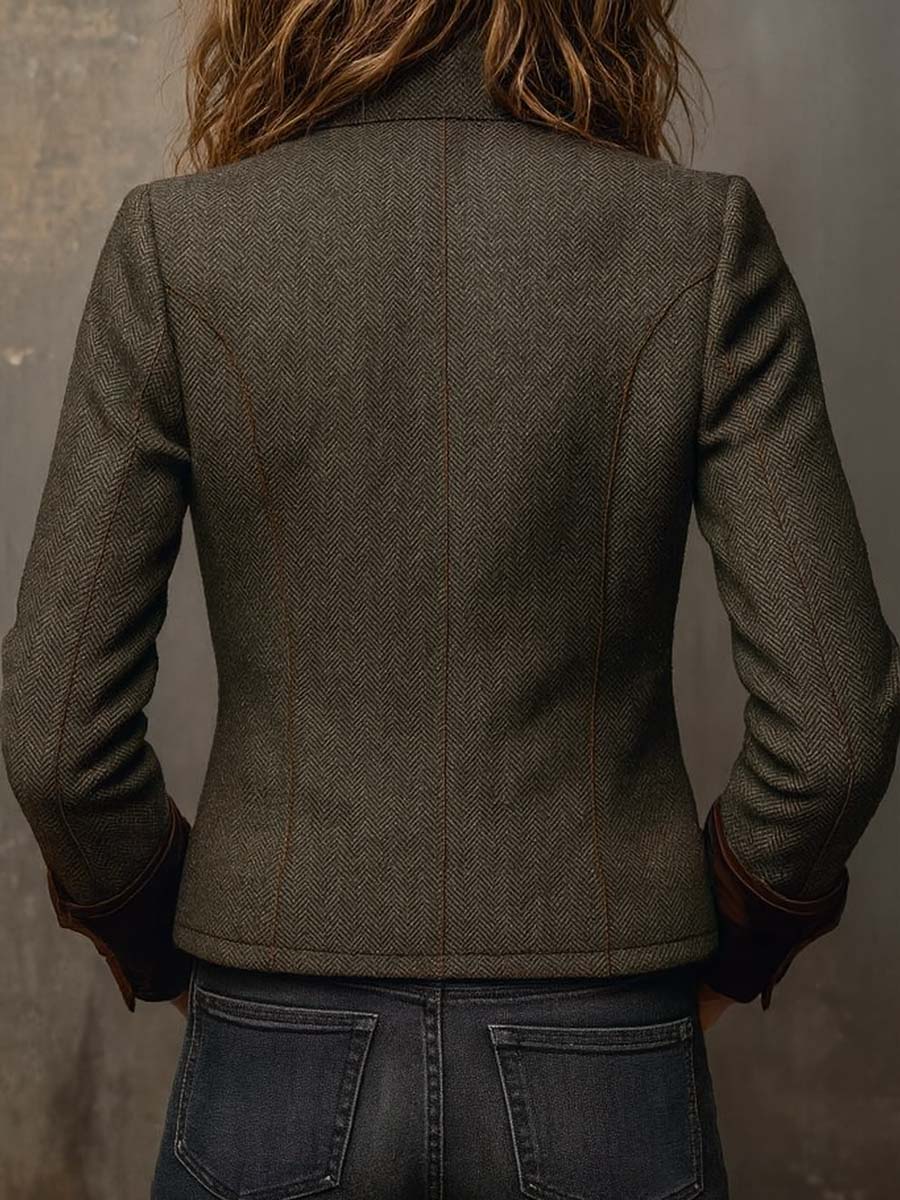Eleonora | Blazer Vintage Spigato con Bordo a Contrasto