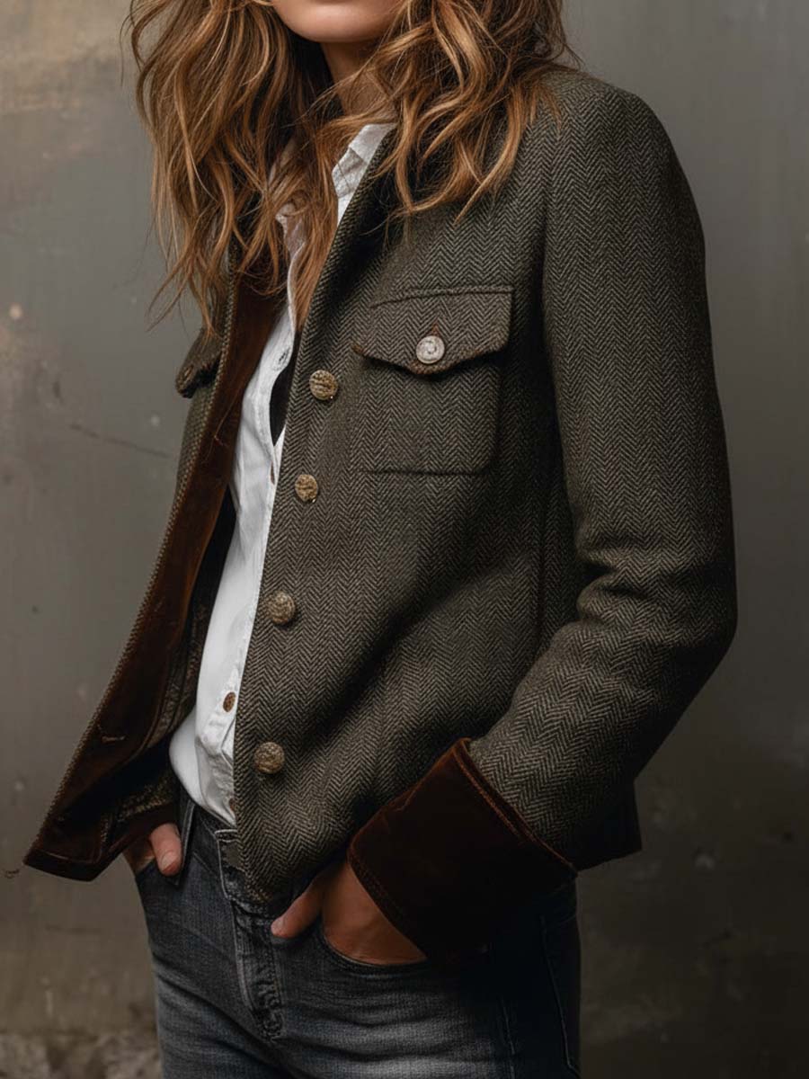 Eleonora | Blazer Vintage Spigato con Bordo a Contrasto