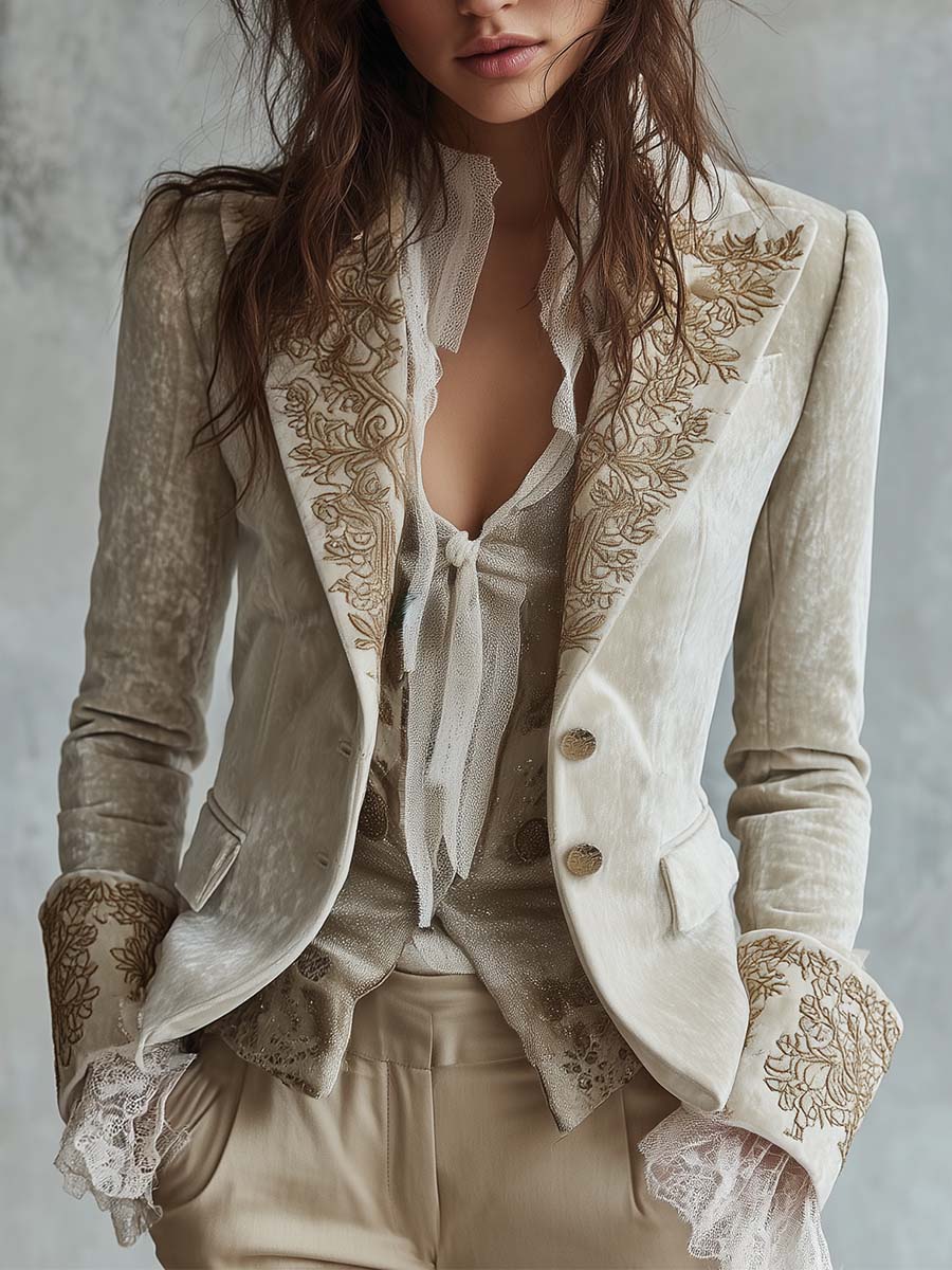 Angelica | Blazer Sartoriale Ricamato Avorio