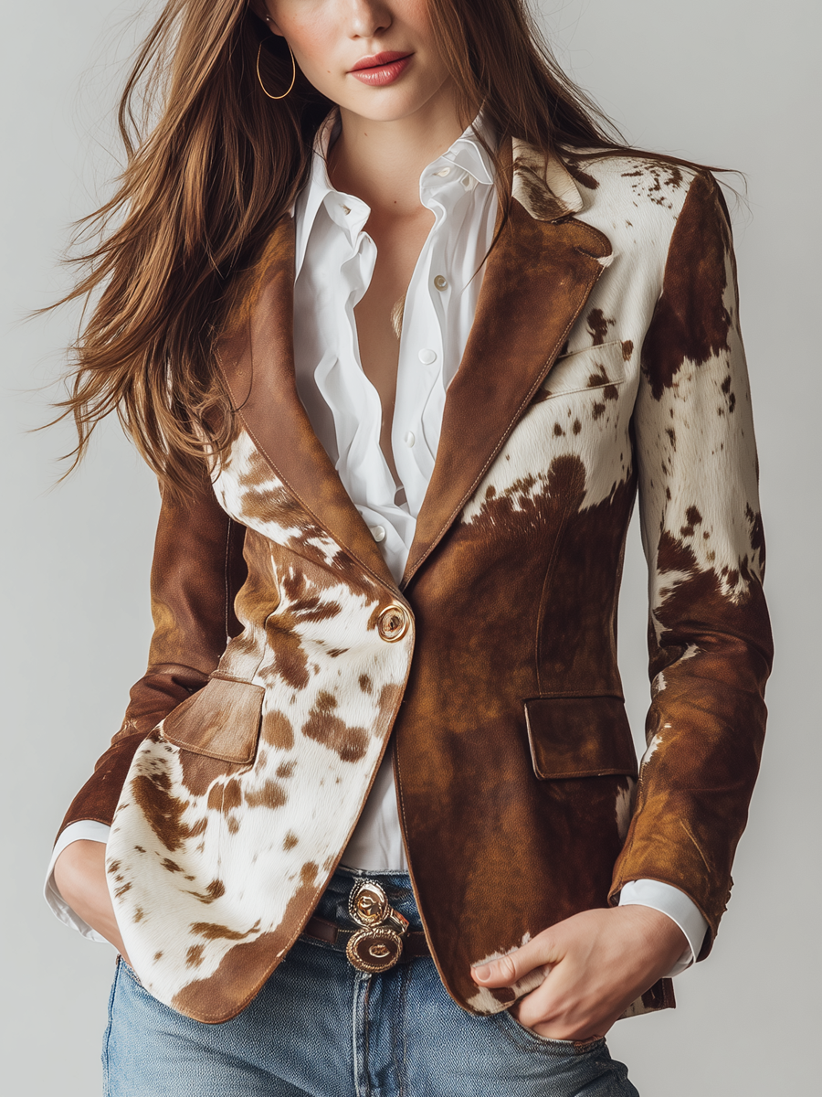Paola | Blazer Vintage con Stampa Animalier Mucca