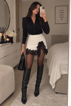 Mirella | Completo Body Drappeggiato e Pantagonna in Pizzo