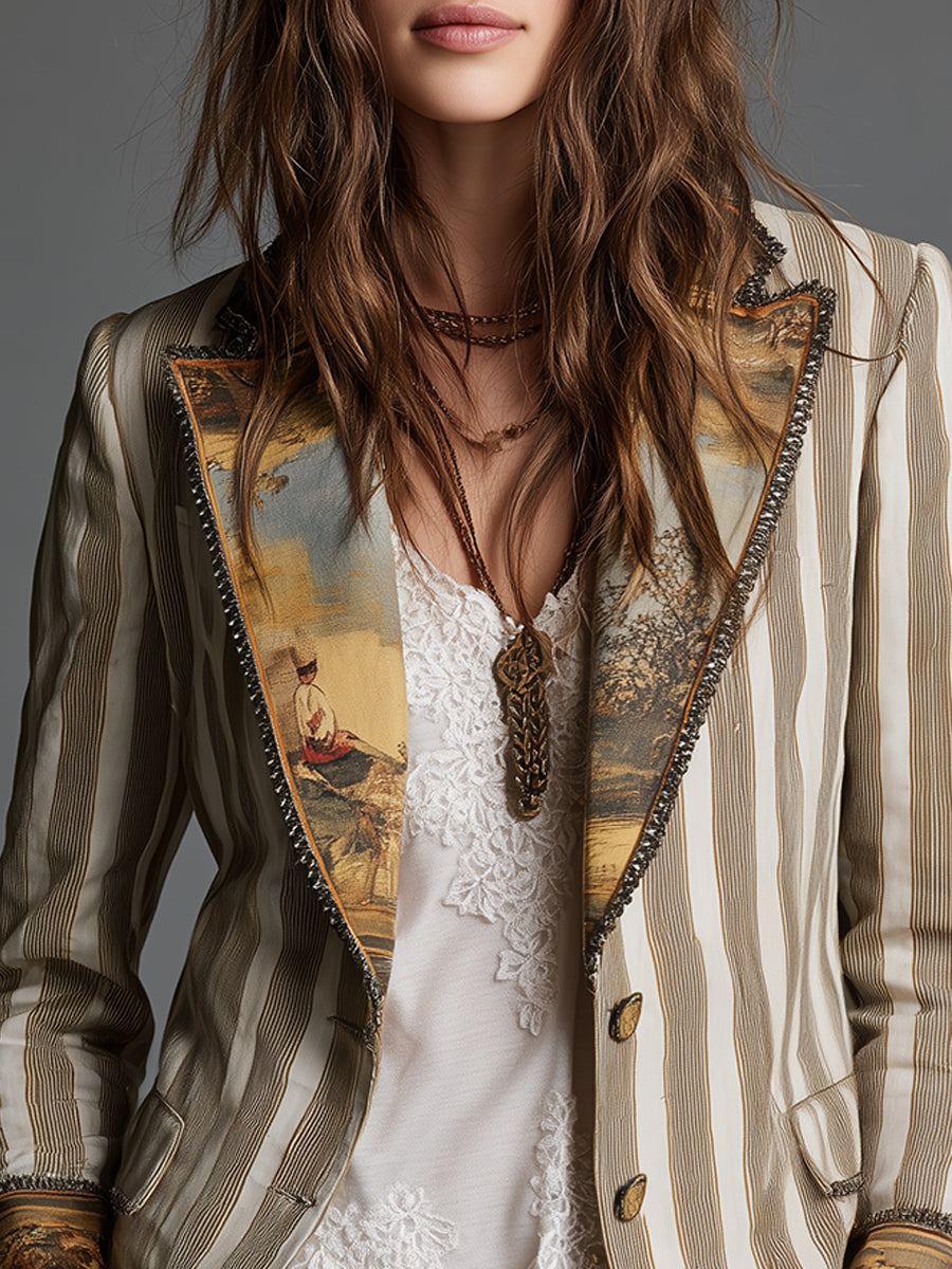 Adele | Blazer Boho a Righe con Revers Stampato