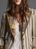 Adele | Blazer Boho a Righe con Revers Stampato