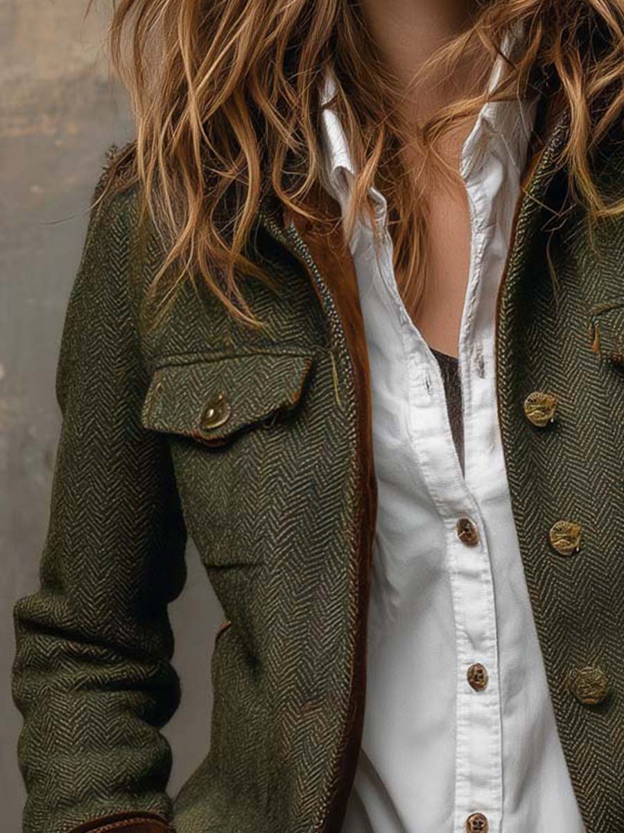 Eleonora | Blazer Vintage Spigato con Bordo a Contrasto