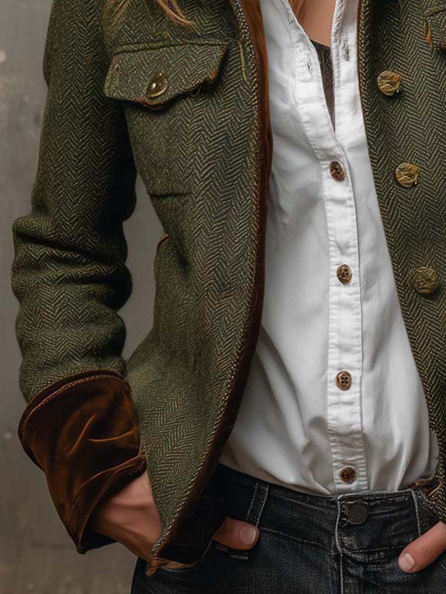 Eleonora | Blazer Vintage Spigato con Bordo a Contrasto