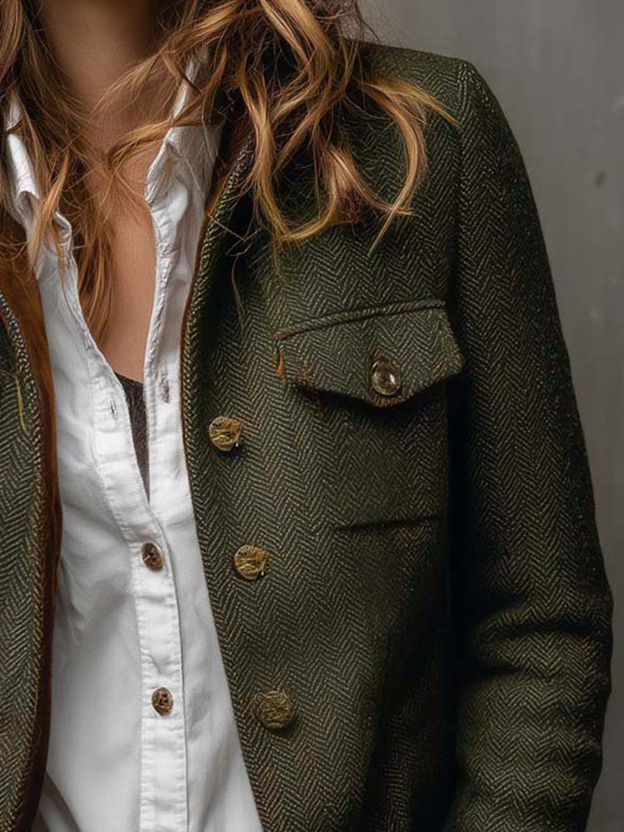 Eleonora | Blazer Vintage Spigato con Bordo a Contrasto