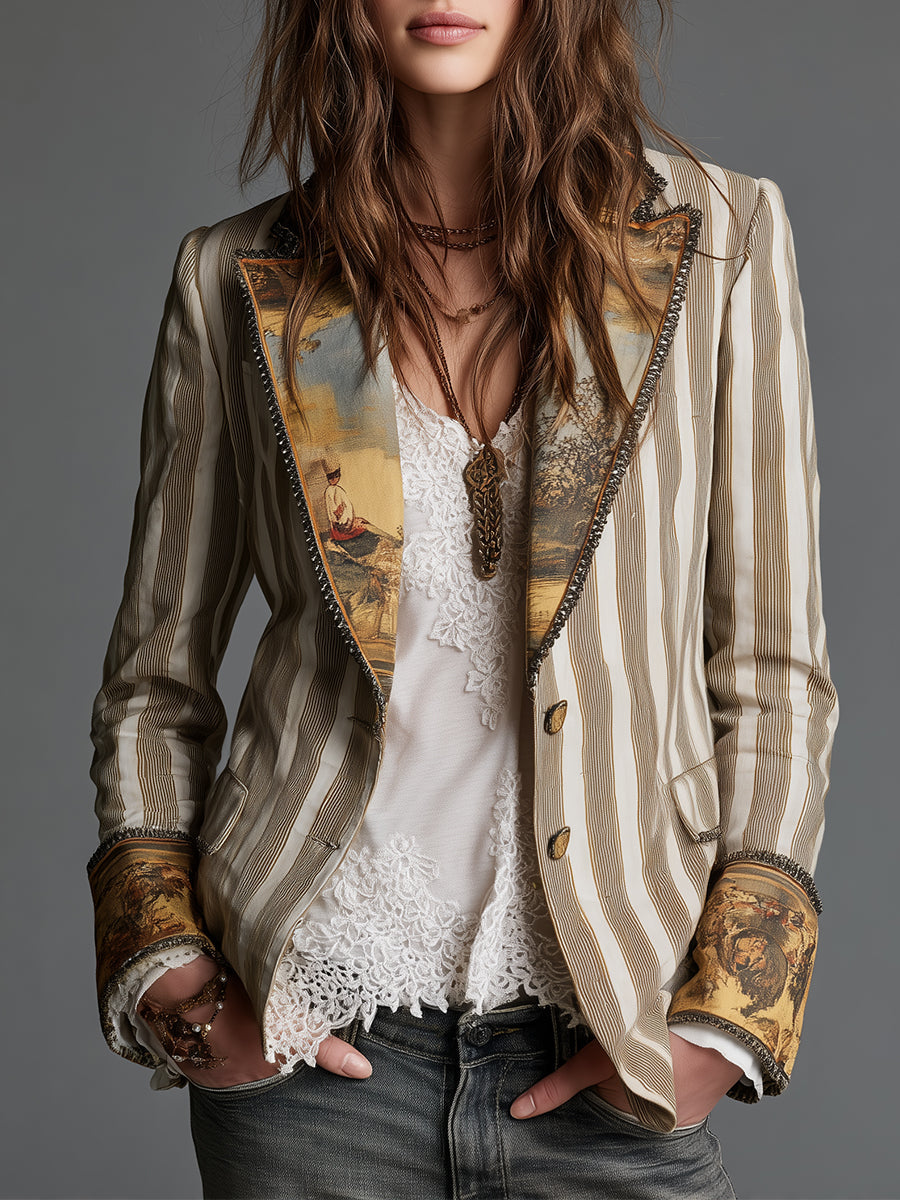 Adele | Blazer Boho a Righe con Revers Stampato