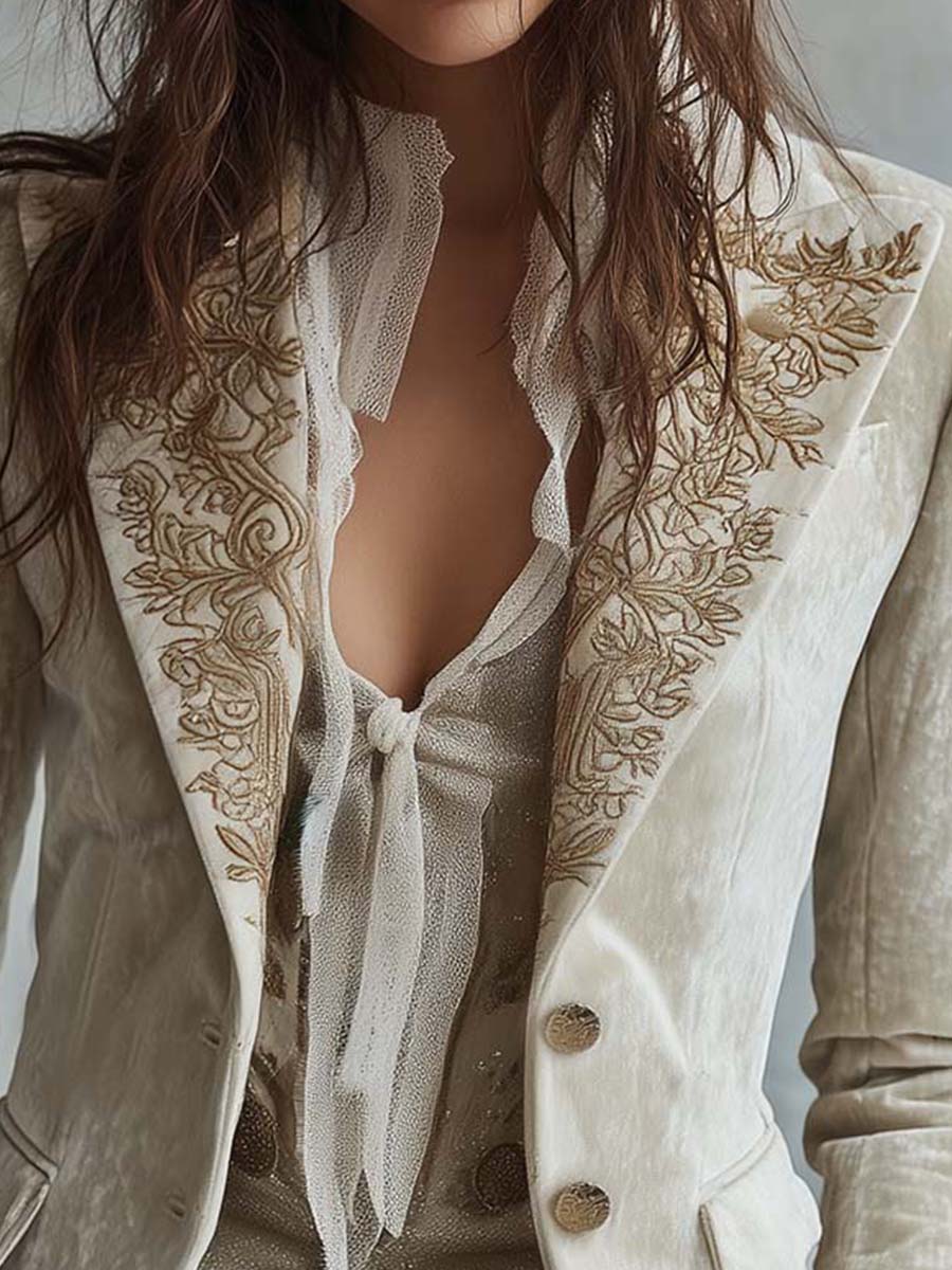 Angelica | Blazer Sartoriale Ricamato Avorio