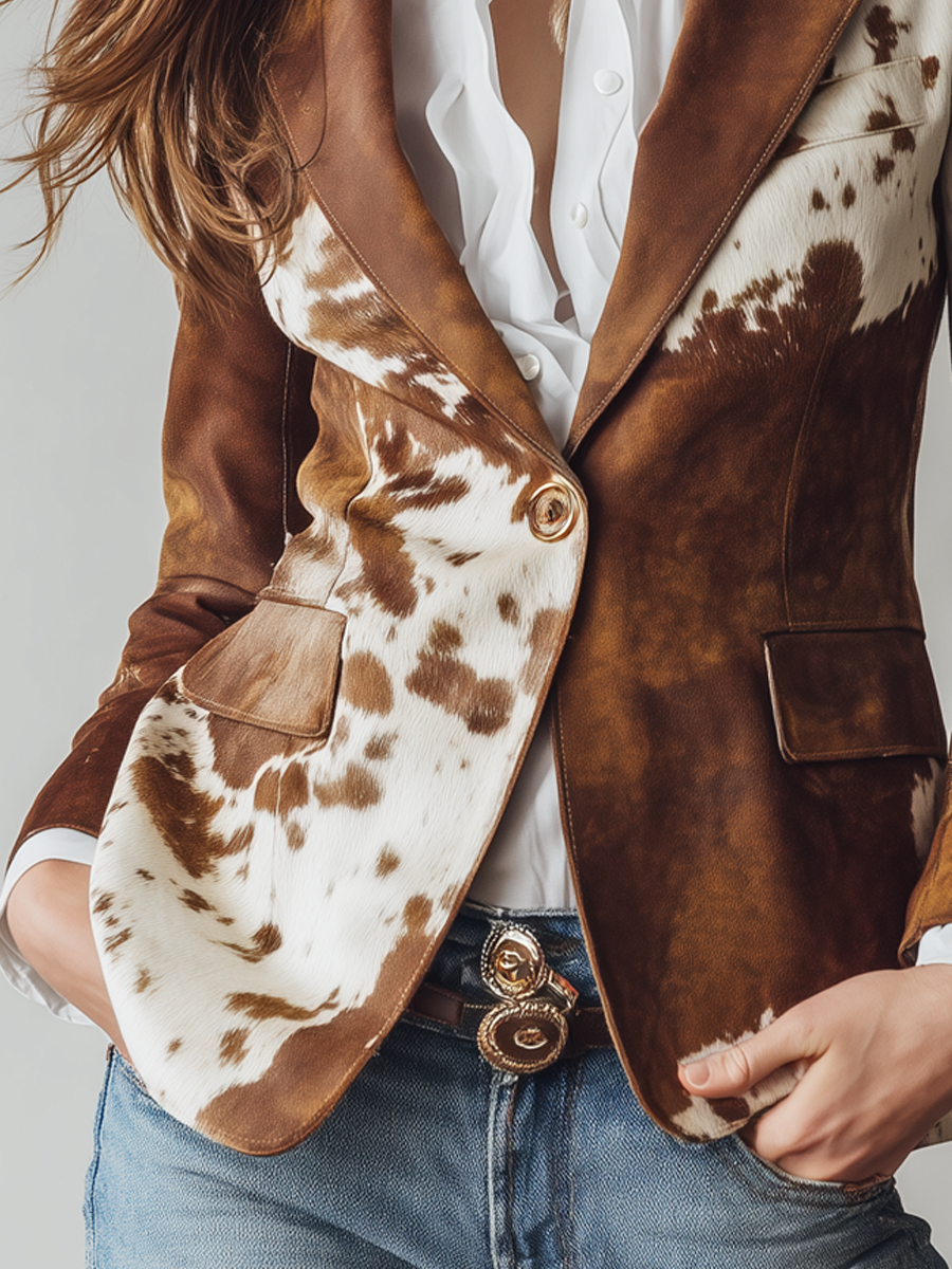 Paola | Blazer Vintage con Stampa Animalier Mucca