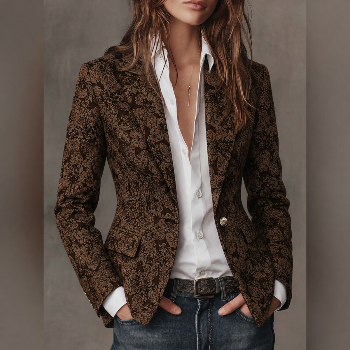 Simona | Blazer Aderente in Jacquard Paisley