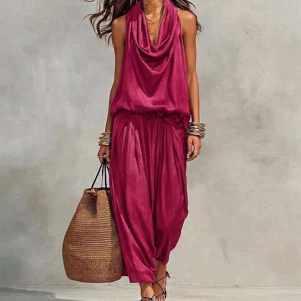 Emma | Completo Fluido Top Halter Drappeggiato e Pantaloni