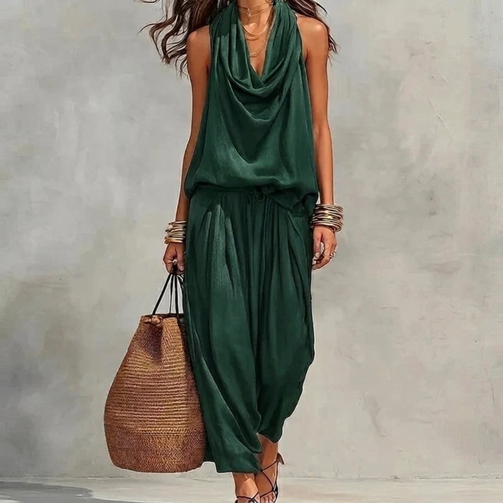 Emma | Completo Fluido Top Halter Drappeggiato e Pantaloni