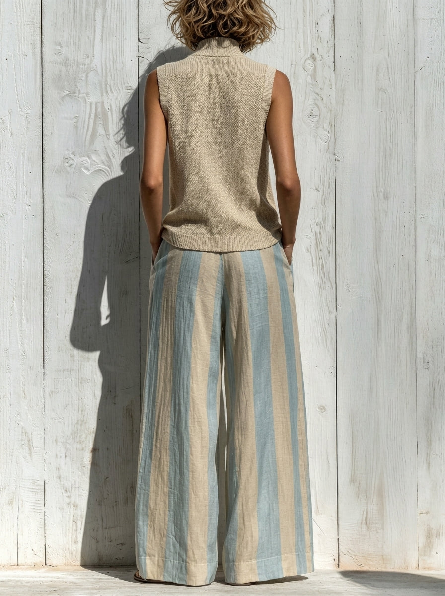 Giada | Completo Elegante in Tessuto Fluido: Top e Pantaloni Palazzo a Righe