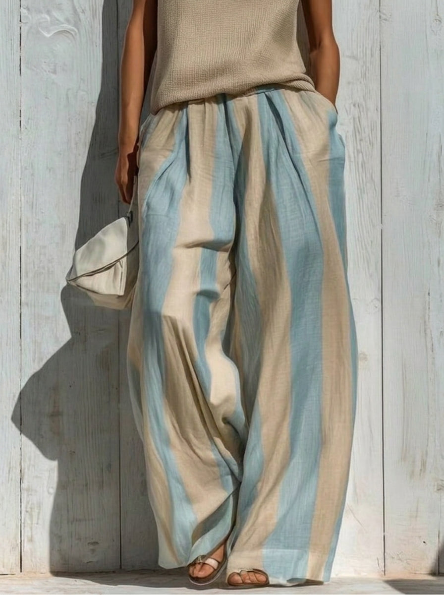 Giada | Completo Elegante in Tessuto Fluido: Top e Pantaloni Palazzo a Righe