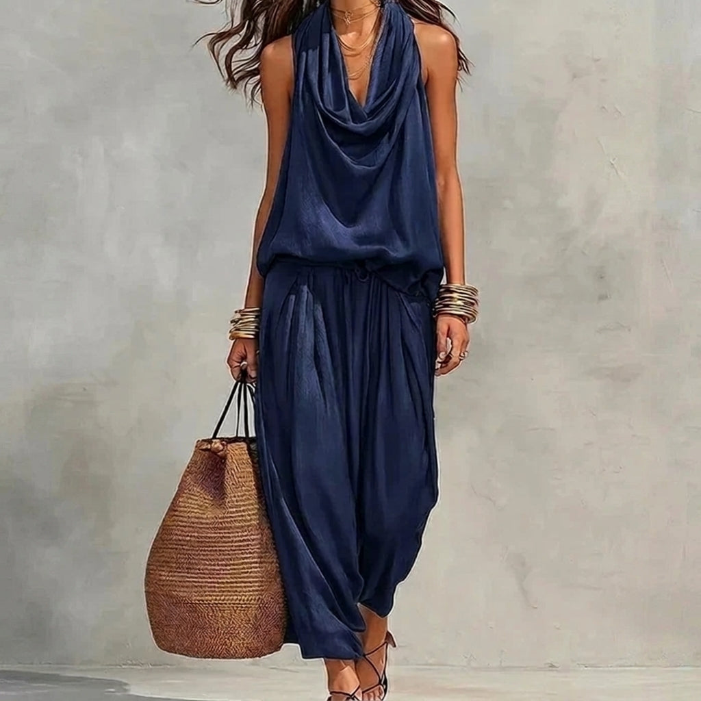 Emma | Completo Fluido Top Halter Drappeggiato e Pantaloni