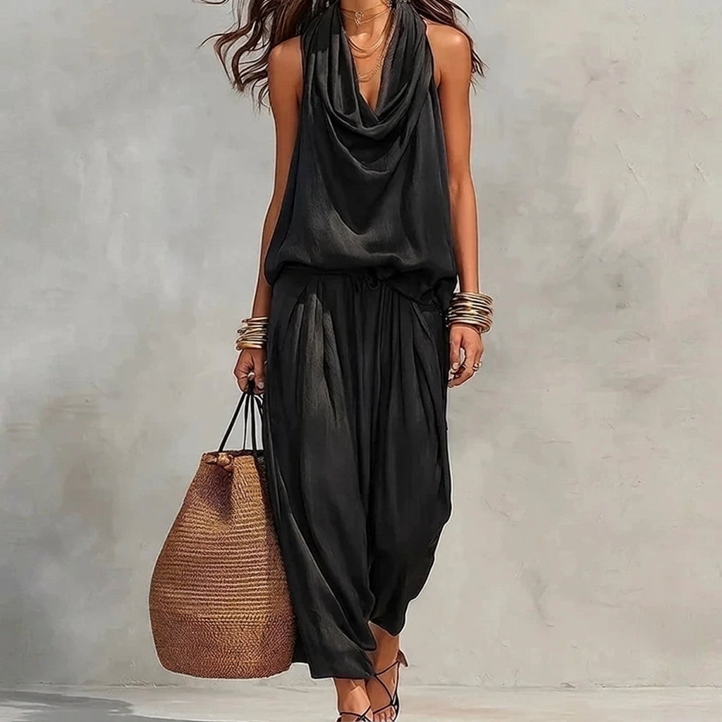 Emma | Completo Fluido Top Halter Drappeggiato e Pantaloni