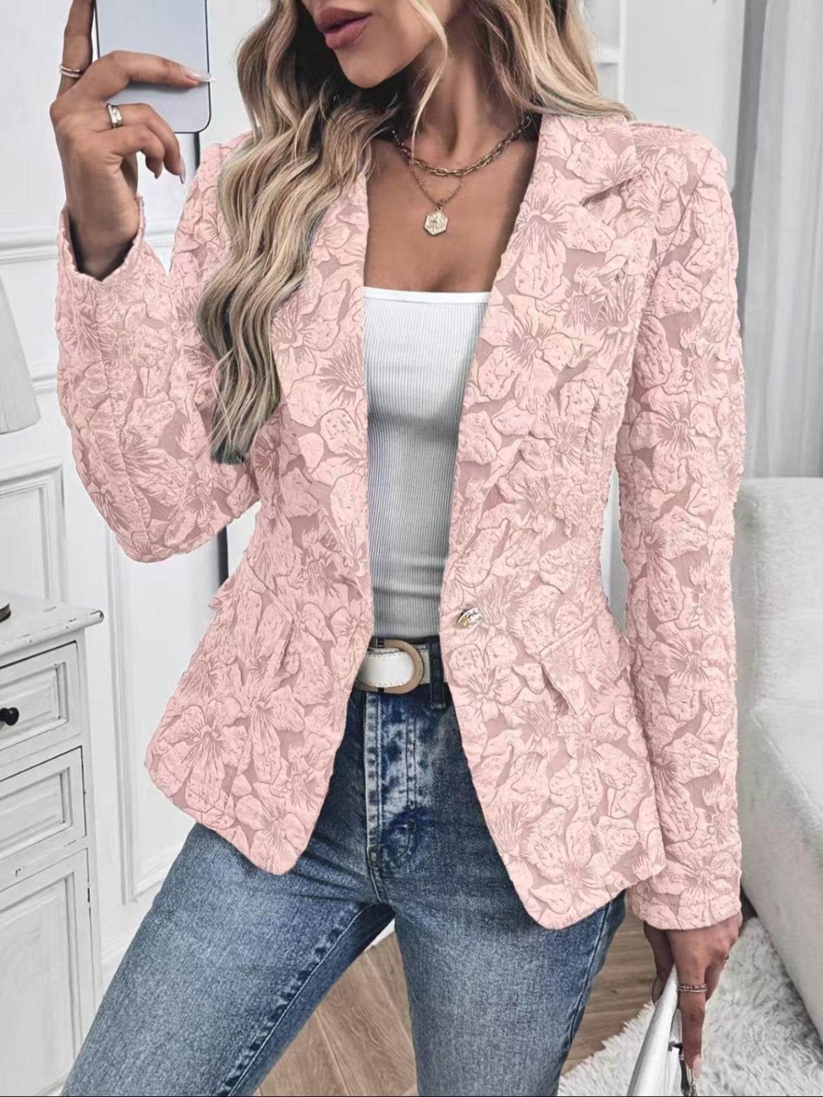 Simona | Blazer Aderente in Jacquard Paisley