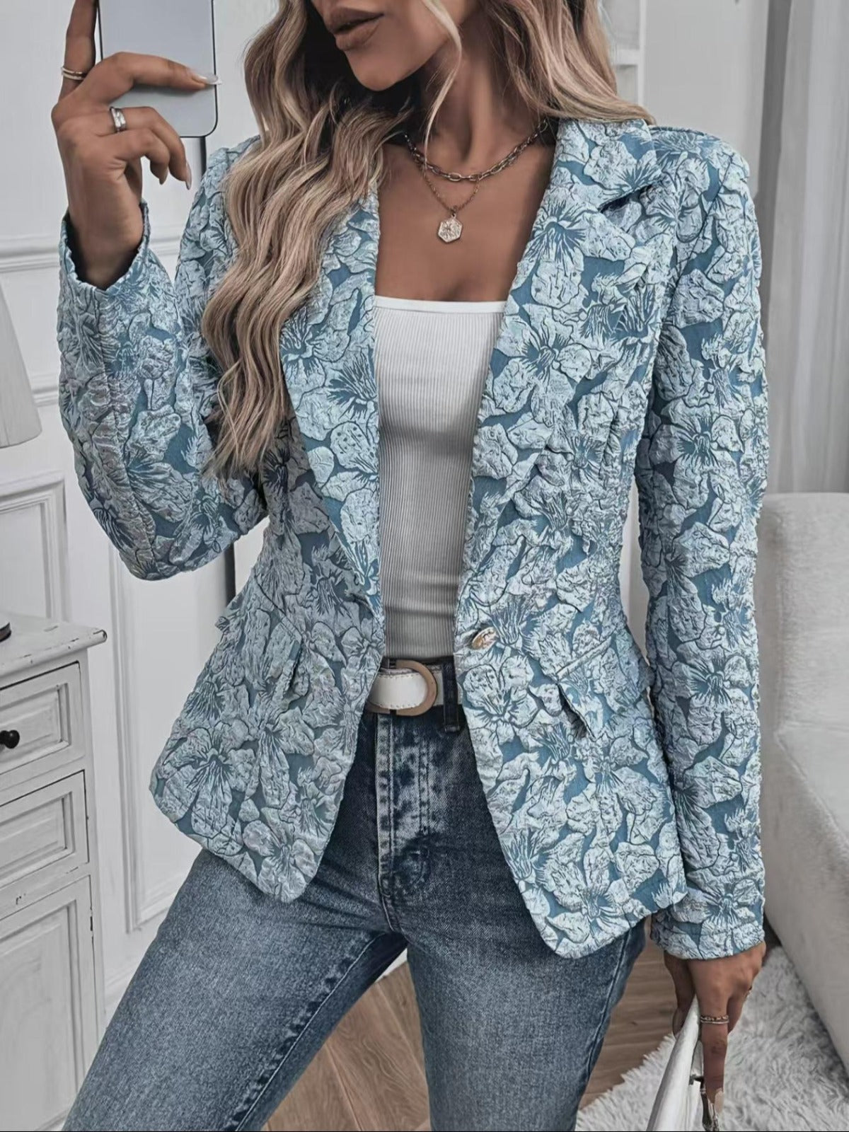 Simona | Blazer Aderente in Jacquard Paisley