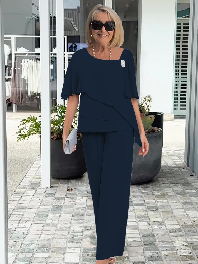 Costanza | Completo Camicetta Asimmetrica Sovrapposta e Pantaloni Larghi