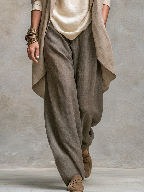 Ottavia | Completo Elegante a Tre Pezzi Beige Grigio con Pantaloni a Gamba Larga