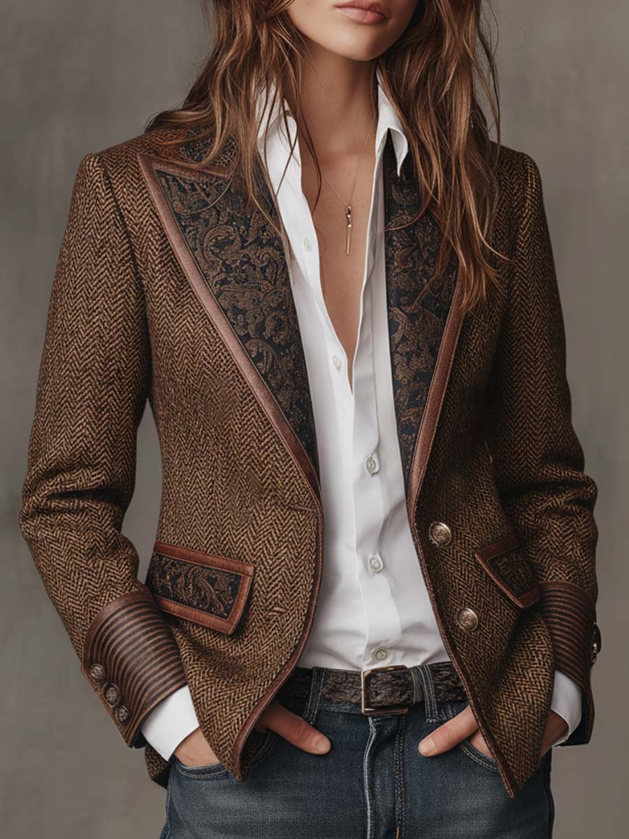 Valentina | Blazer a Pannelli con Stampa Spigato