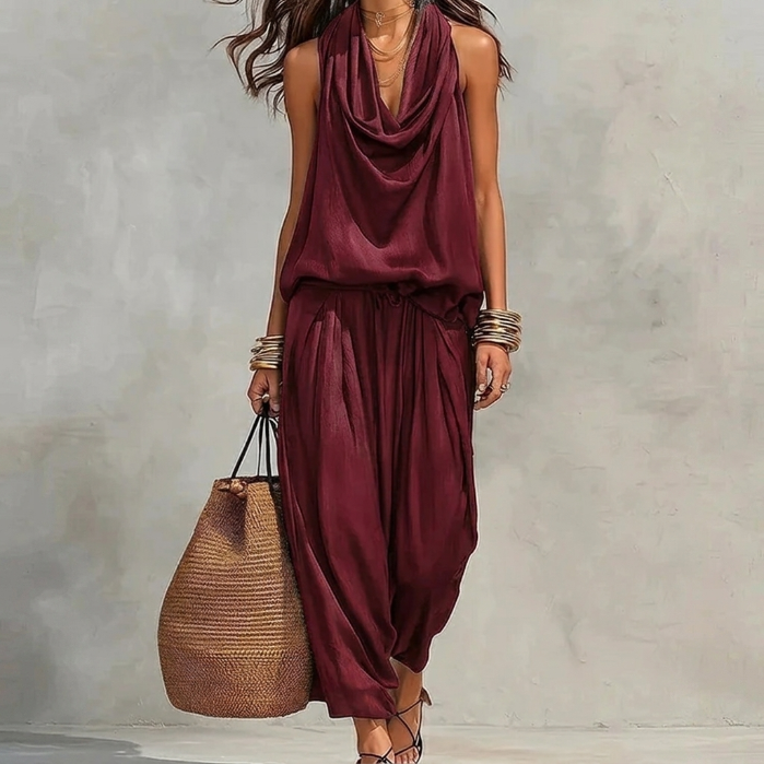 Emma | Completo Fluido Top Halter Drappeggiato e Pantaloni