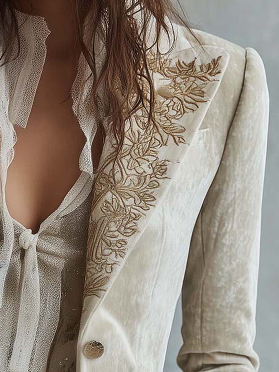 Angelica | Blazer Sartoriale Ricamato Avorio