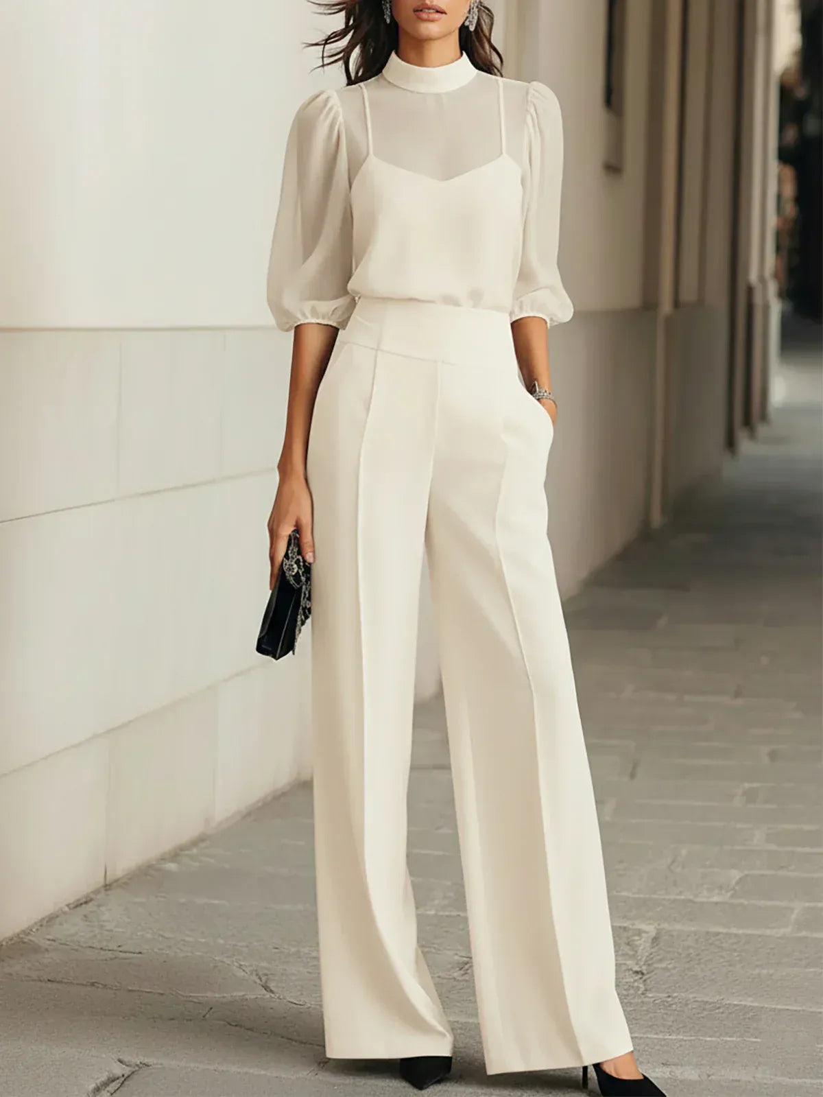 Margherita | Completo Tre Pezzi Canotta Trasparente e Pantalone Largo