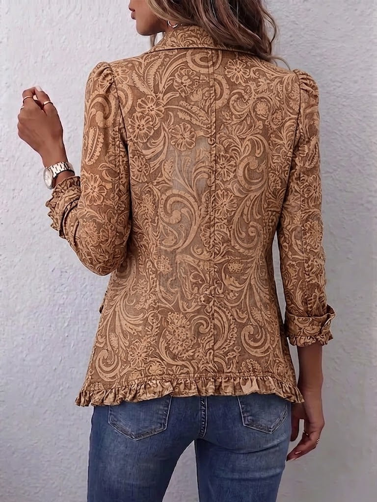 Clelia | Giacca Bohémien Fiorita Vintage Marrone con Rouches