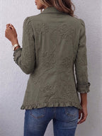 Agnese | Giacca Bohémien-Chic Ricamata a Fiori Verde Retrò con Rouches