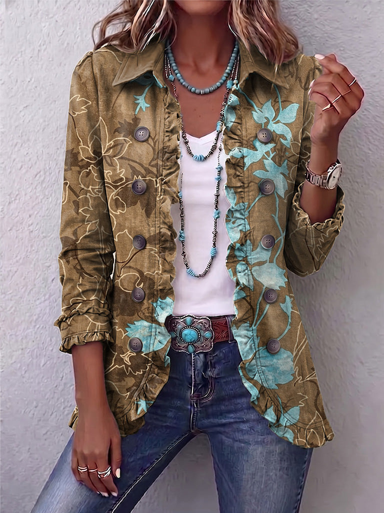 Gemma | Giacca Bohémien Fiorita Vintage Sfumata con Rouches