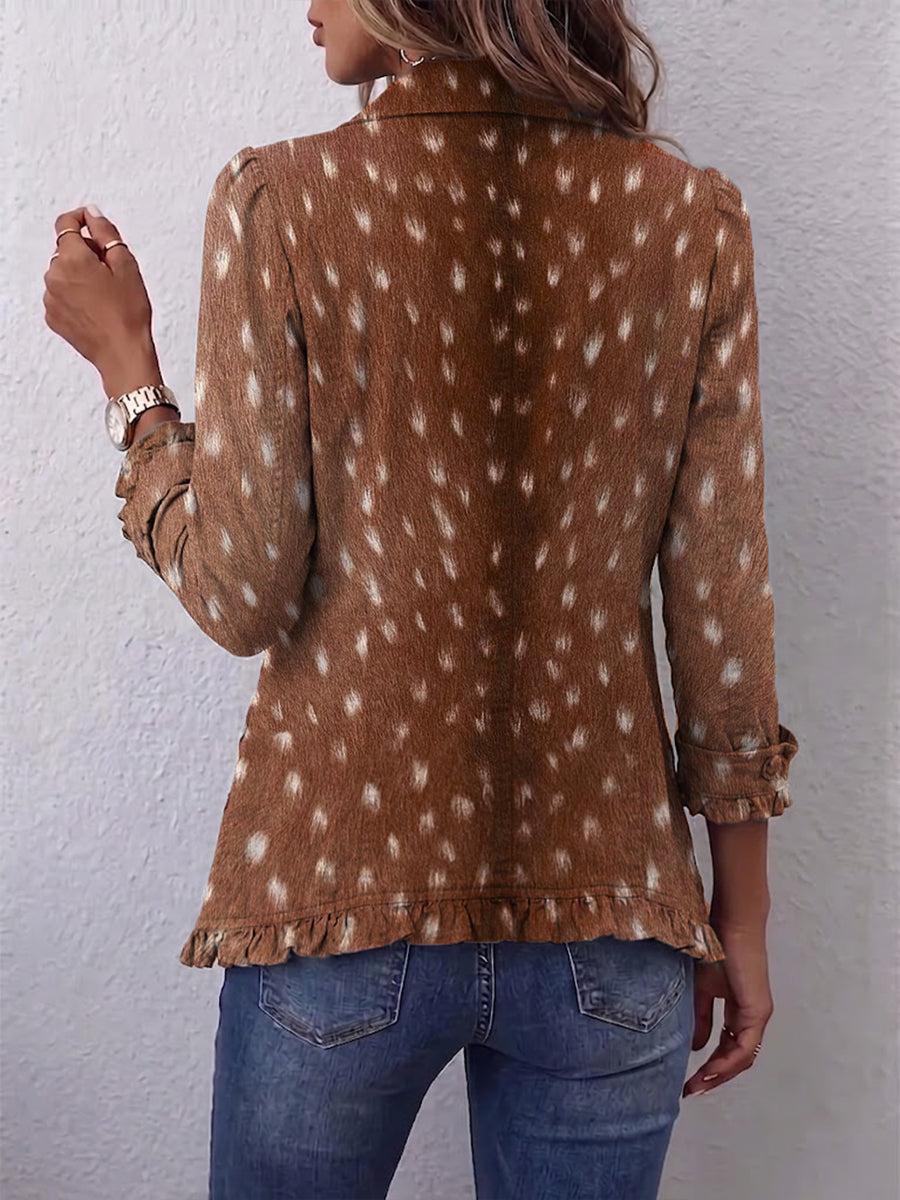 Delia | Giacca Bohémien Stampa Animalier Marrone con Rouches