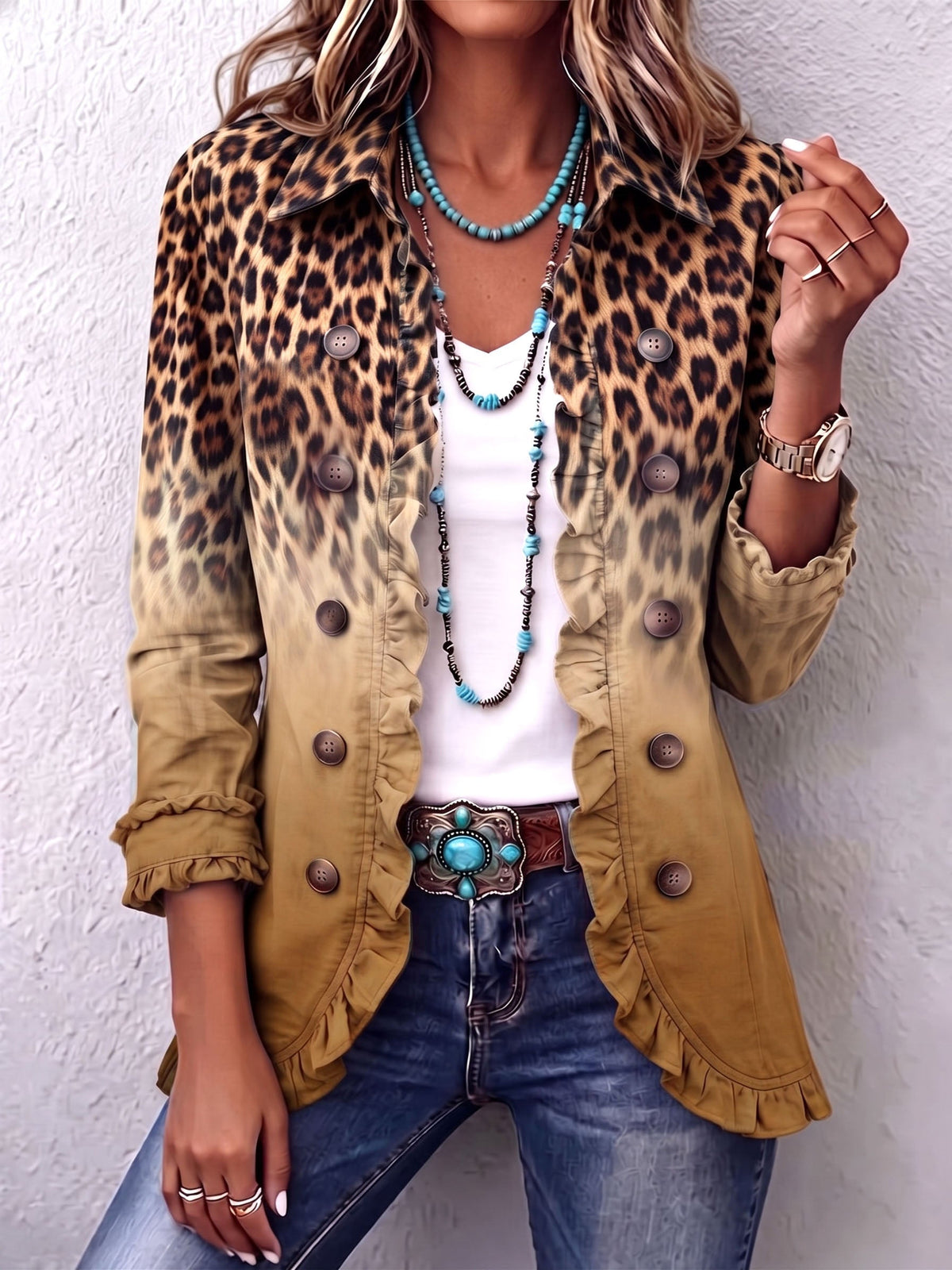 Loredana | Blazer Leopardato Sfumato Ocra