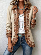 Fabiola | Giacca Bohémien Fiorita Vintage Cammello e Marrone con Rouches