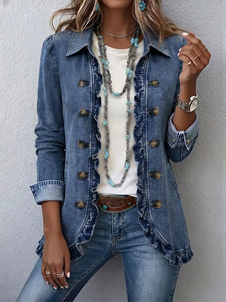 Amalia | Giacca Blu Medio con Rouches