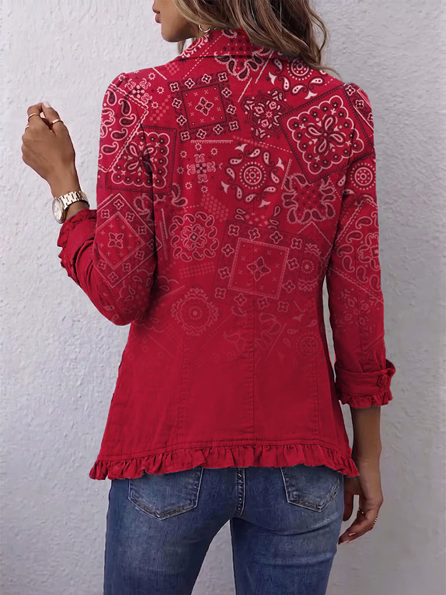 Gilda | Giacca Paisley Sfumata Rossa con Rouches