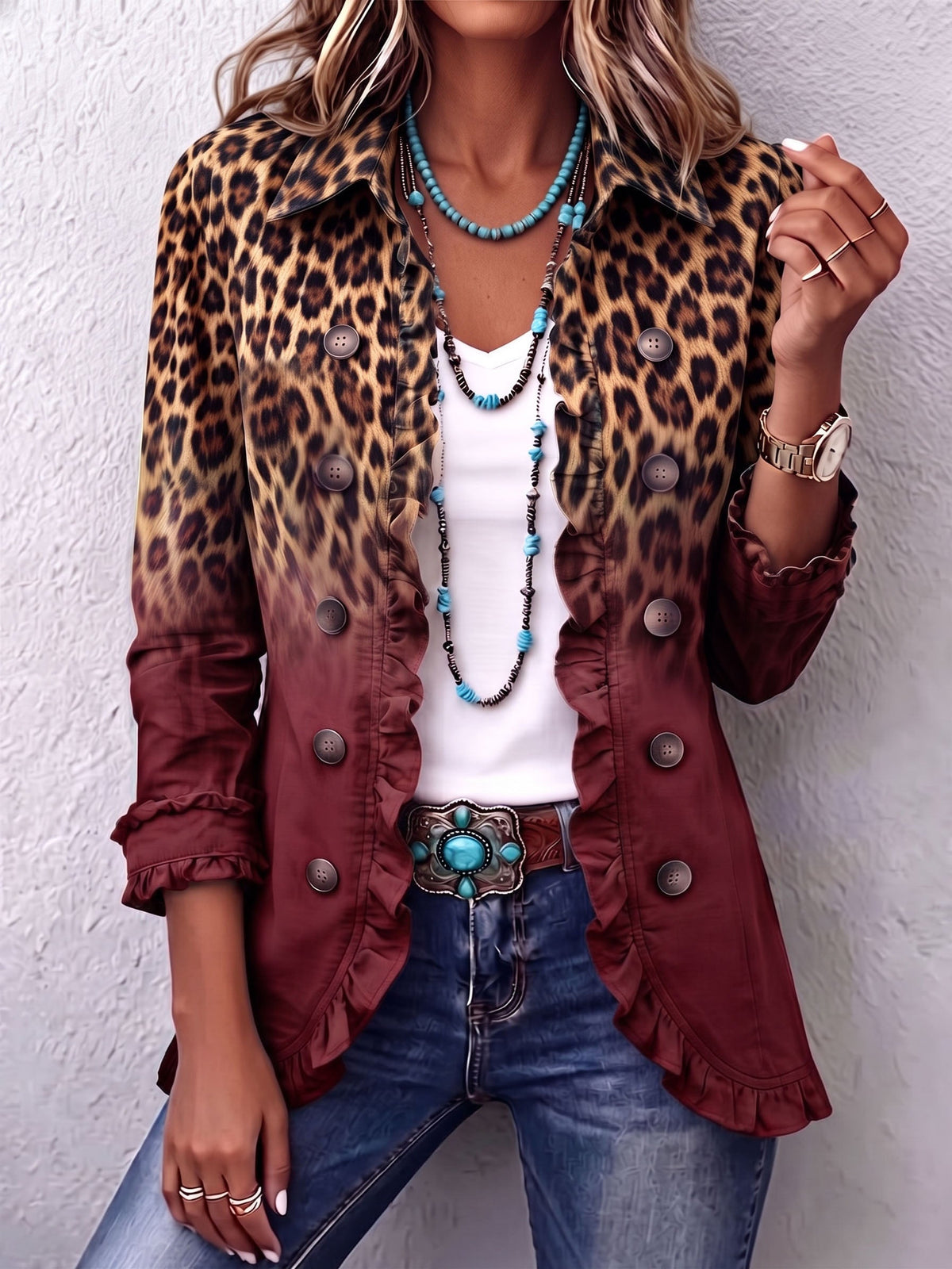 Olimpia | Blazer Leopardato Sfumato Bordeaux