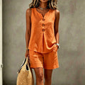 Flavia | Completo in Cotone-Lino Top Bottonato e Pantaloni Corti